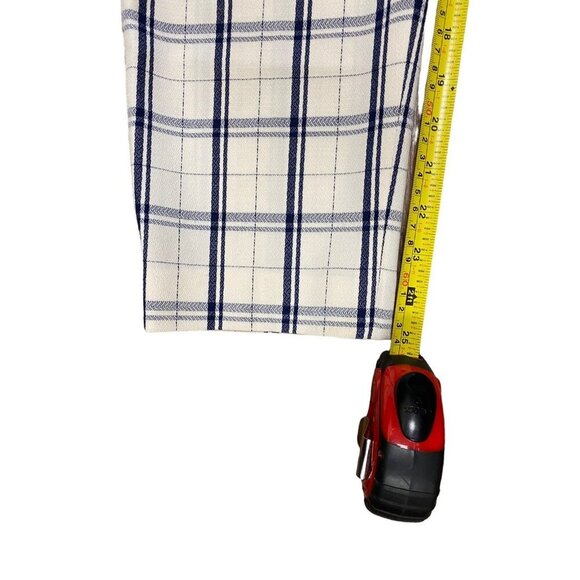 Theory Sz 10 Pants Treeca Plaid Check Blue Cream Crop Wool Trousers Classic - Picture 10 of 10